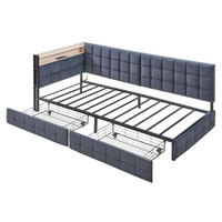 POLSTERBETT 90x200 cm mit 2 Schubladen in Dunkelgrau - Dunkelgrau, Textil (90/200cm) - KOMHTOM