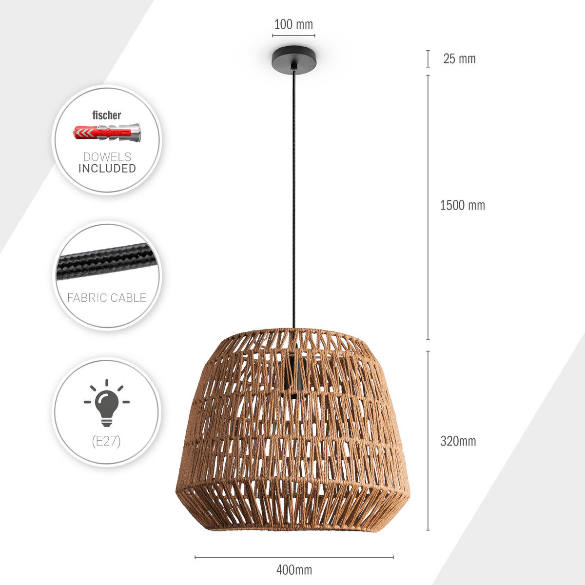 PENDELLEUCHTE Pomi - Beige/Schwarz, Metall (40/40/32cm) - Paco Home