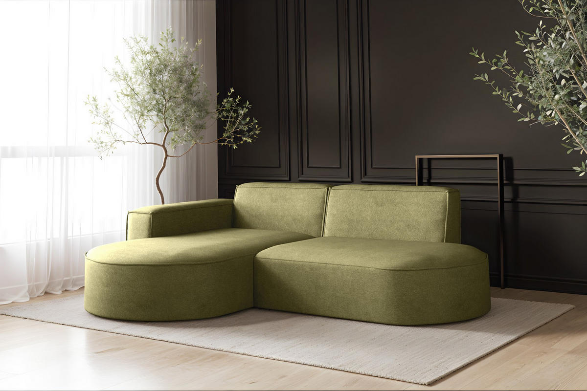 ECKSOFA Modena Modern Und Komfort Velours Stoff Salvador Links Olive - Olivgrün, Holz/Textil (165/236cm) - Kaiser Möbel
