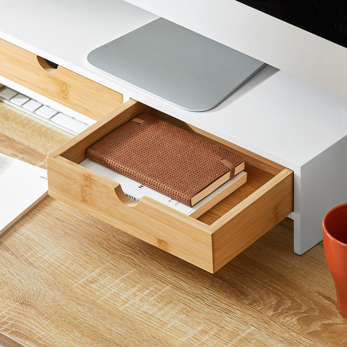 MONITORSTÄNDER Weiß-Natur - Naturfarben, Naturmaterialien/Holzwerkstoff (18/47/11cm) - SoBuy