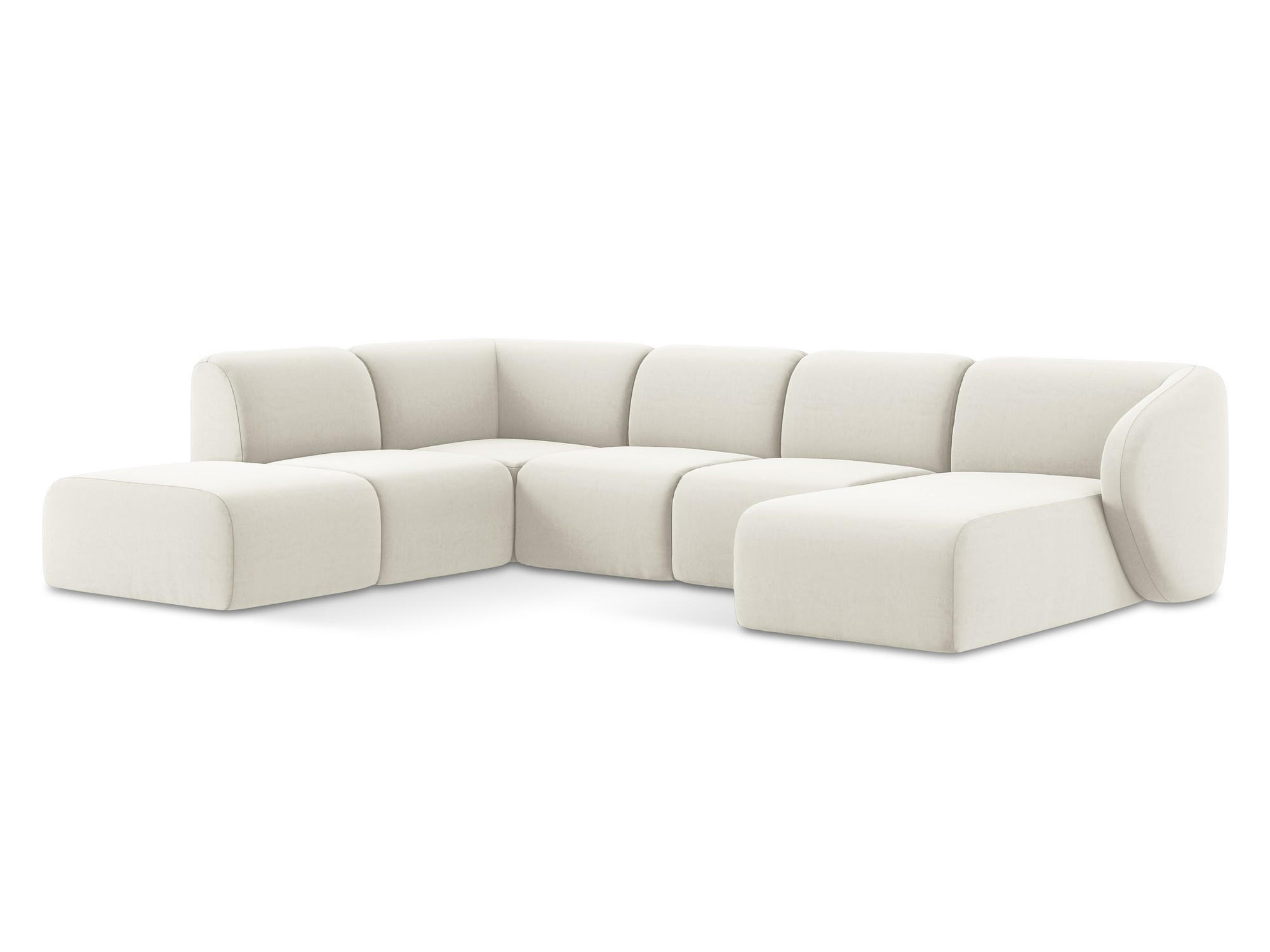 WOHNLANDSCHAFT Samt Stoff Beige - Creme/Schwarz, Holzwerkstoff/Kunststoff (325/75/236cm) - Makamii