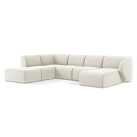 WOHNLANDSCHAFT Samt Stoff Beige - Creme/Schwarz, Holzwerkstoff/Kunststoff (325/75/236cm) - Makamii