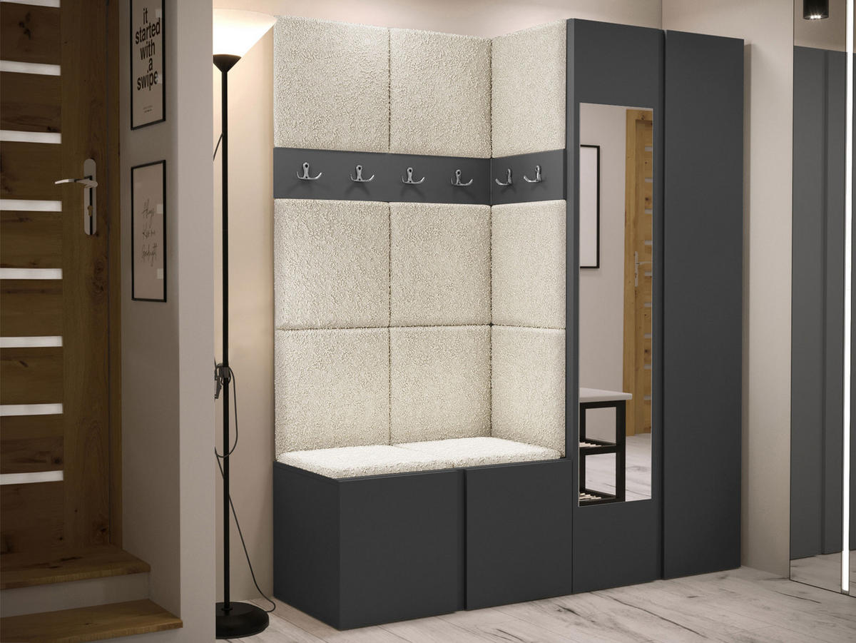 GARDEROBEN-SET Orion XII - Creme/Graphitfarben, Holzwerkstoff/Kunststoff (158/186/46cm) - MIRJAN24
