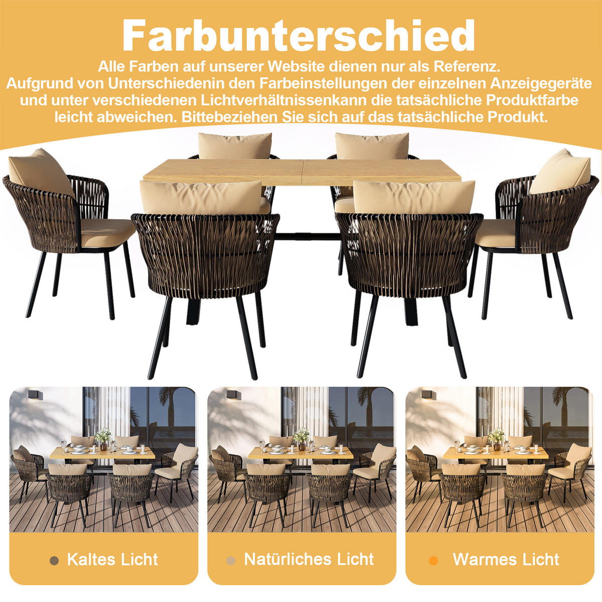 GARTENLOUNGE-SET Gartengarnitur mit 6 Stühle und Tisch Gartenmöbel-Set Terrassenmöbel - Beige/Multicolor, Textil/Metall - STILVORA