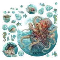 WANDAUFKLEBER 100x116cm - Die Welt des Oktopus - Multicolor, Kunststoff (100/116/0.1cm) - Wallfluent