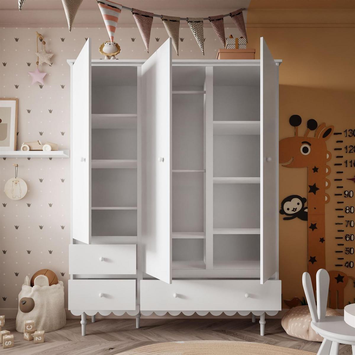 KINDERKLEIDERSCHRANK BABUSHKA – Dreitürig, Weiß - Weiß, Holzwerkstoff (154/203/50cm)