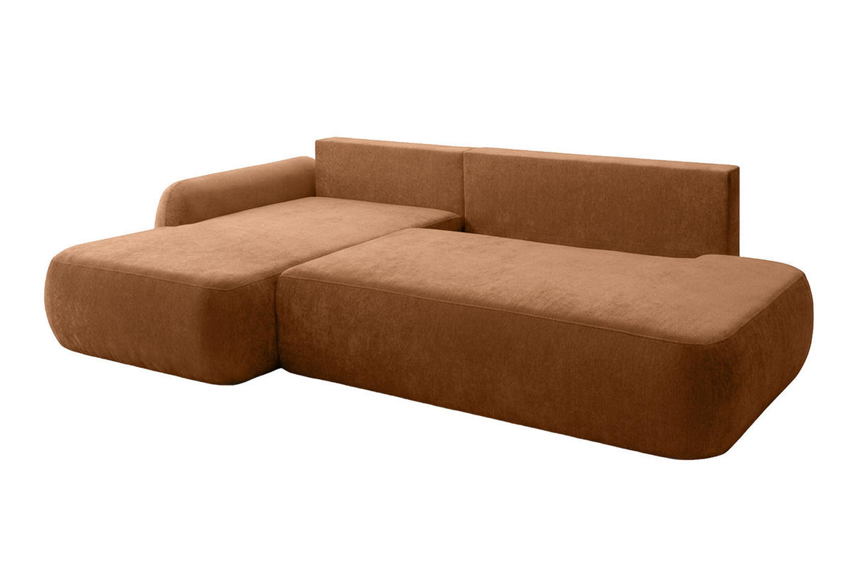 ECKSOFA Mit Schlaffunktion Und Bettkasten, Velvet-Stoff Vena, Honigfarbe, Links, HELA I - Honig, Holz (302/184cm) - Kaiser Möbel