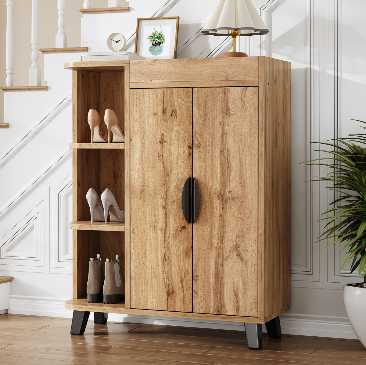 SCHUHSCHRANK schmal 80 x 32 x 99 cm Holzoptik Natur - Naturfarben, Holzwerkstoff (32/99/80cm) - Beauniv