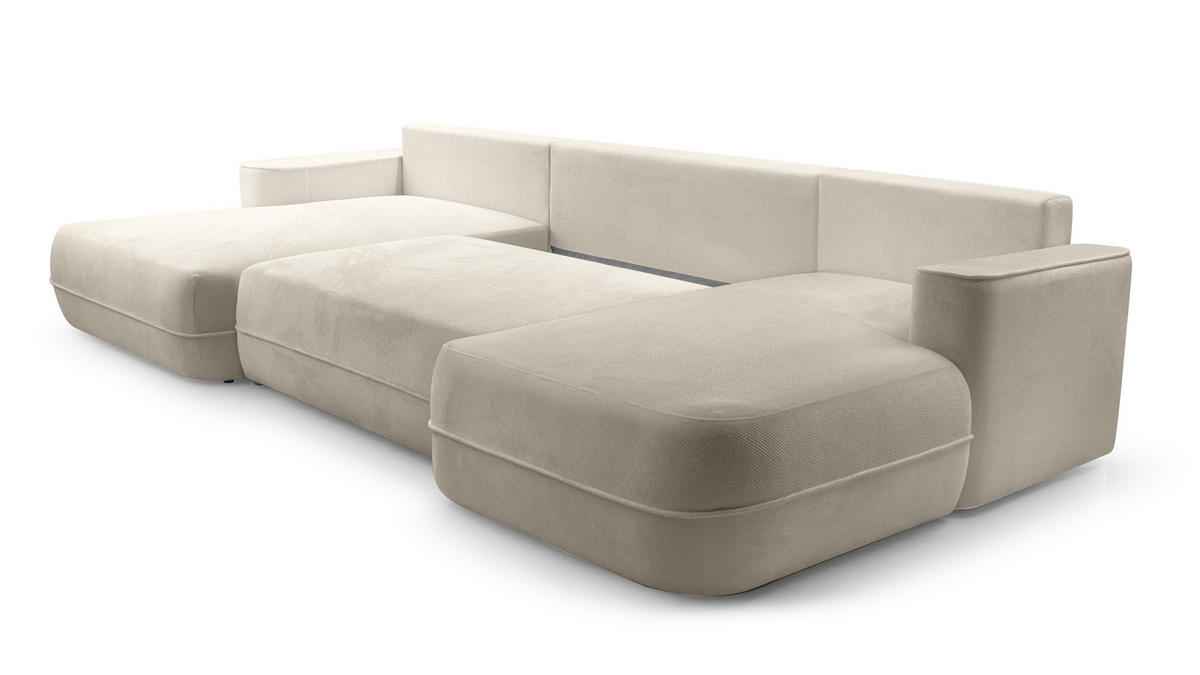 WOHNLANDSCHAFT Peoni Beige 364/168/87 cm mit Schlaffunktion - Beige/Schwarz, Kunststoff/Textil (364/87/168cm) - AX Living