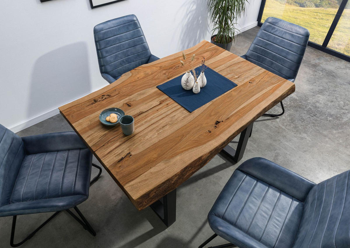 BAUMTISCH Sheesham 140x90x77 natur sandgestrahlt / U-Beine anthrazit matt FREEFORM 5 - Anthrazit/Naturfarben, Holz (140/90/77cm) - Massivmoebel24