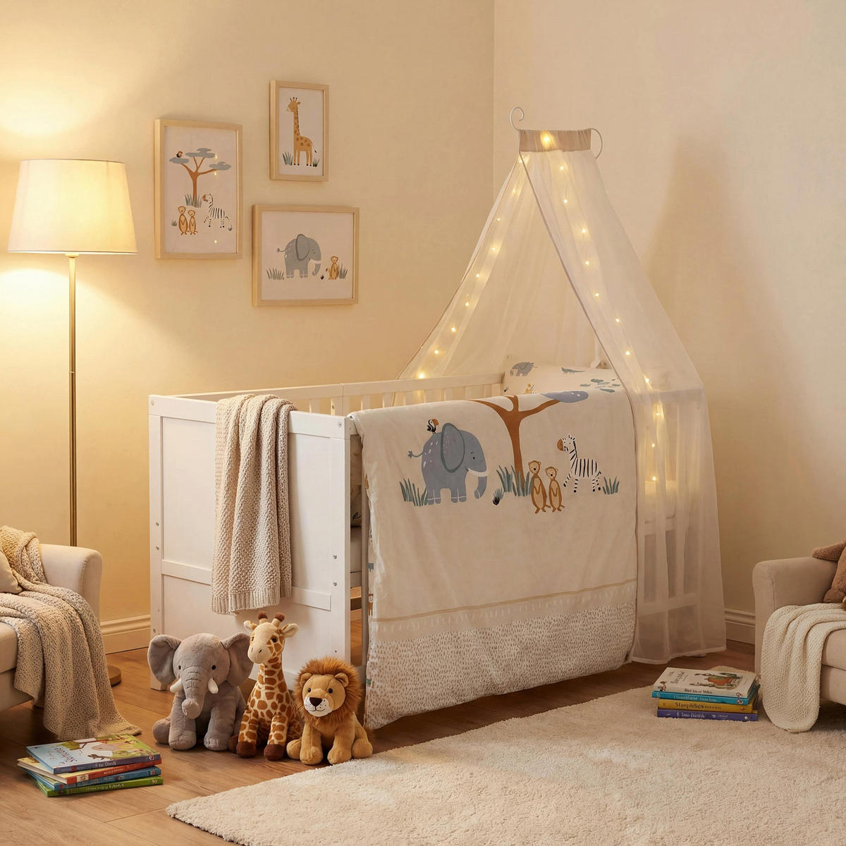 BABYBETT Savanna Friends 70 x 140 cm - Beige/Weiß, Holz/Holzwerkstoff (70/140cm) - Roba