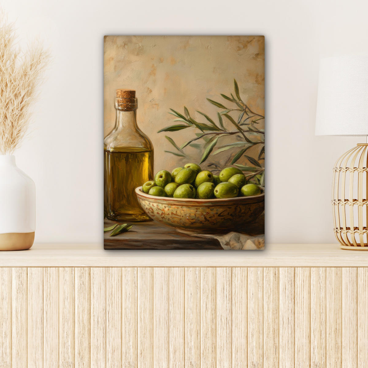 LEINWANDBILD Oliven - Stilleben - Vintage Room Decor 30x40 cm - Olivgrün, Textil (30/40cm) - MuchoWow