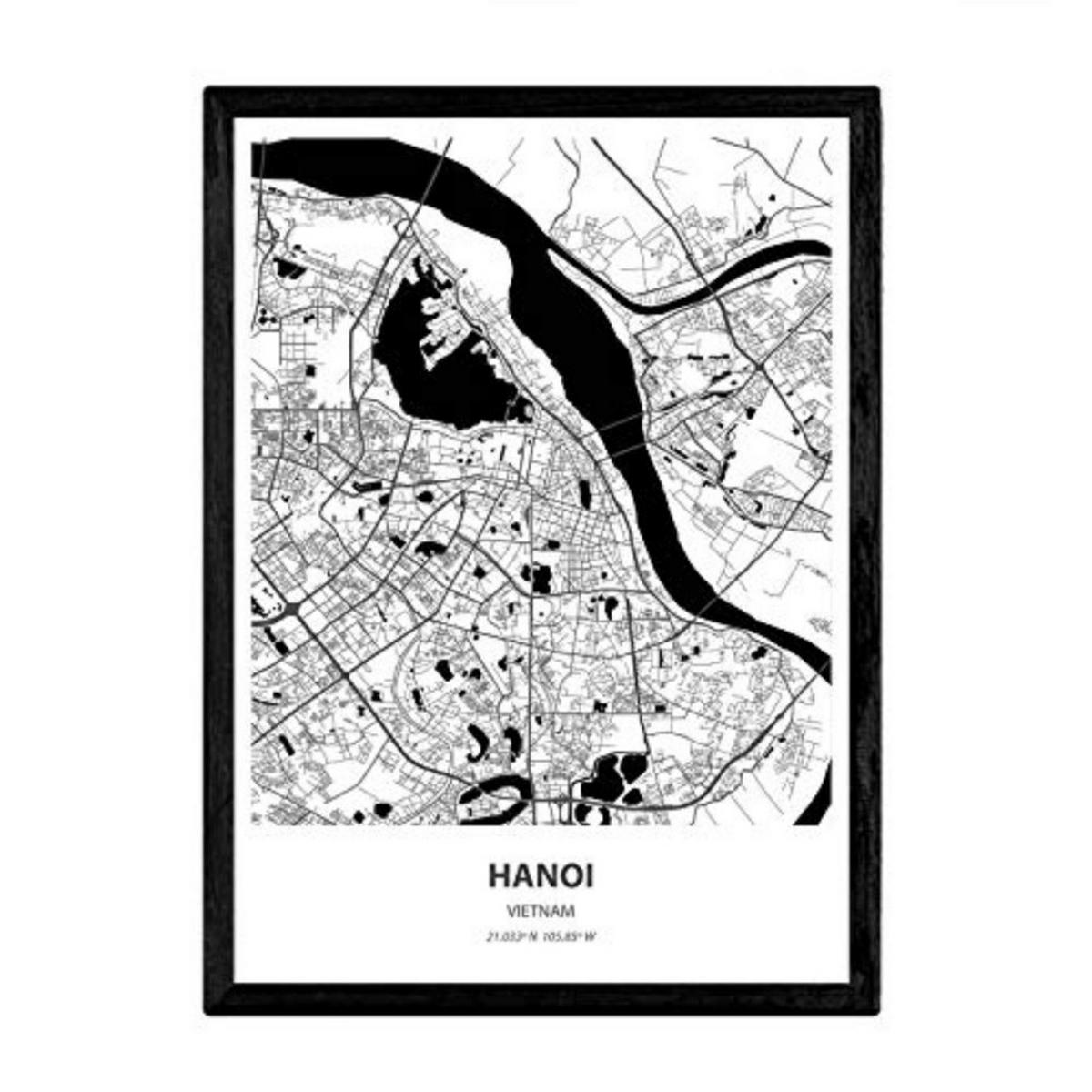 POSTER Karte Von Hanoi - Vietnam A3 Rahmenlos - Klar, Papier (29.7/5/42cm) - Nacnic