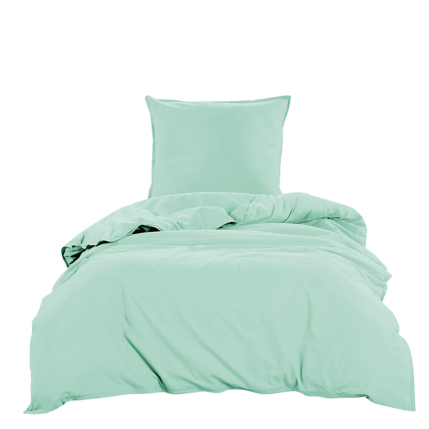BETTWÄSCHE Stone Washed mintgrün 155/220 cm 100% Baumwolle Used-Effekt mit Stehsaum - Mintgrün, Textil (155/220cm) - wometo