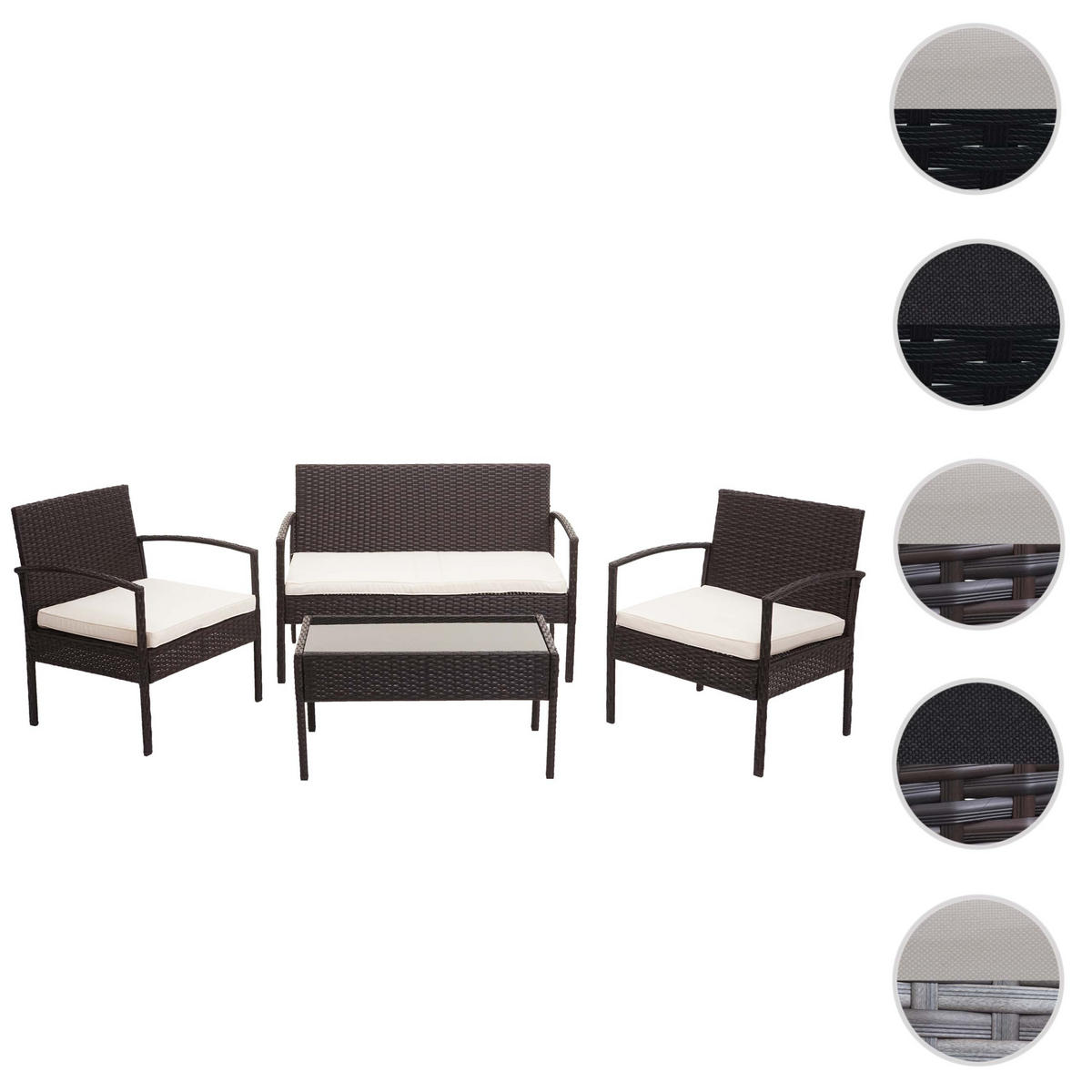 POLY-RATTAN GARNITUR Braun, Cremeweiß - Braun/Weiß, Kunststoff - MCW