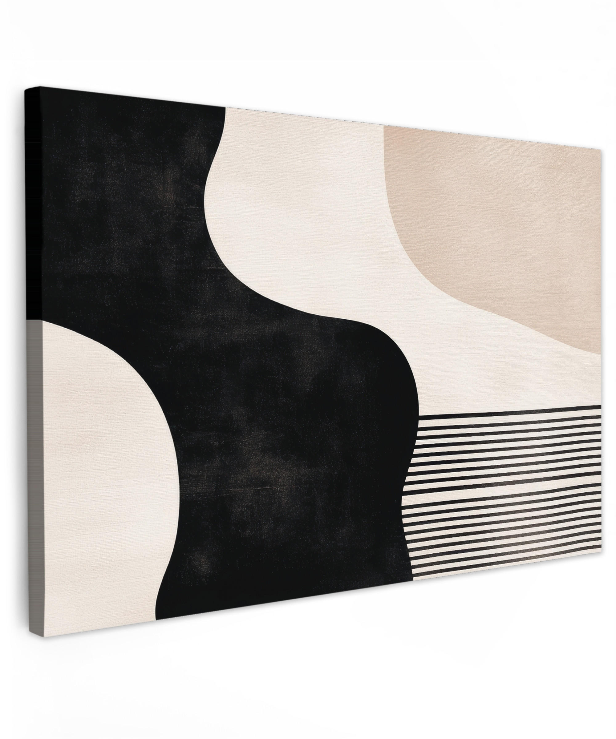 LEINWANDBILD Abstrakt - Japandi - Beige - Modern Deko Schlafzimmer 30x20 cm - Schwarz, Textil (30/20cm) - MuchoWow