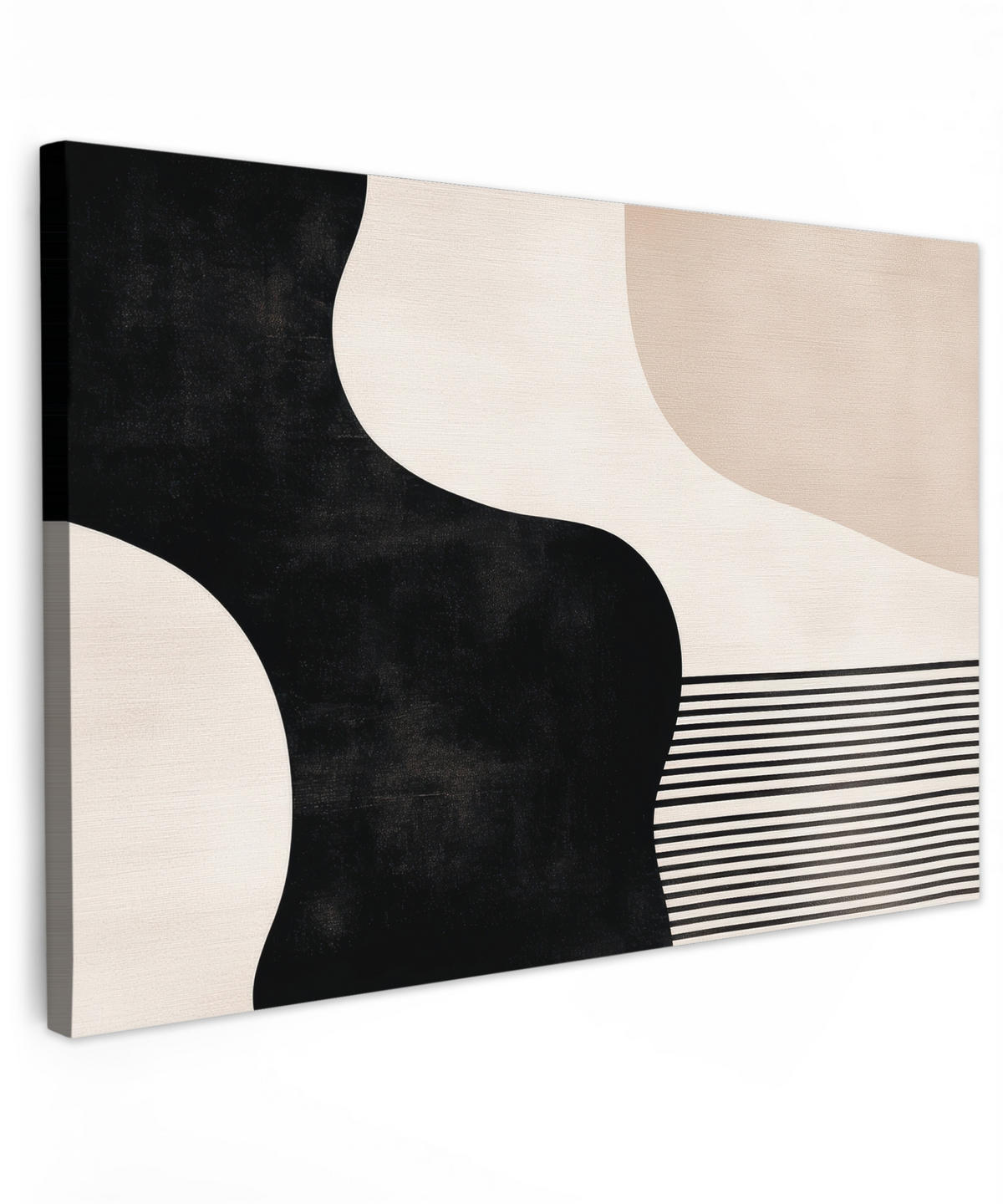 LEINWANDBILD Abstrakt - Japandi - Beige - Modern Deko Schlafzimmer 30x20 cm - Schwarz, Textil (30/20cm) - MuchoWow