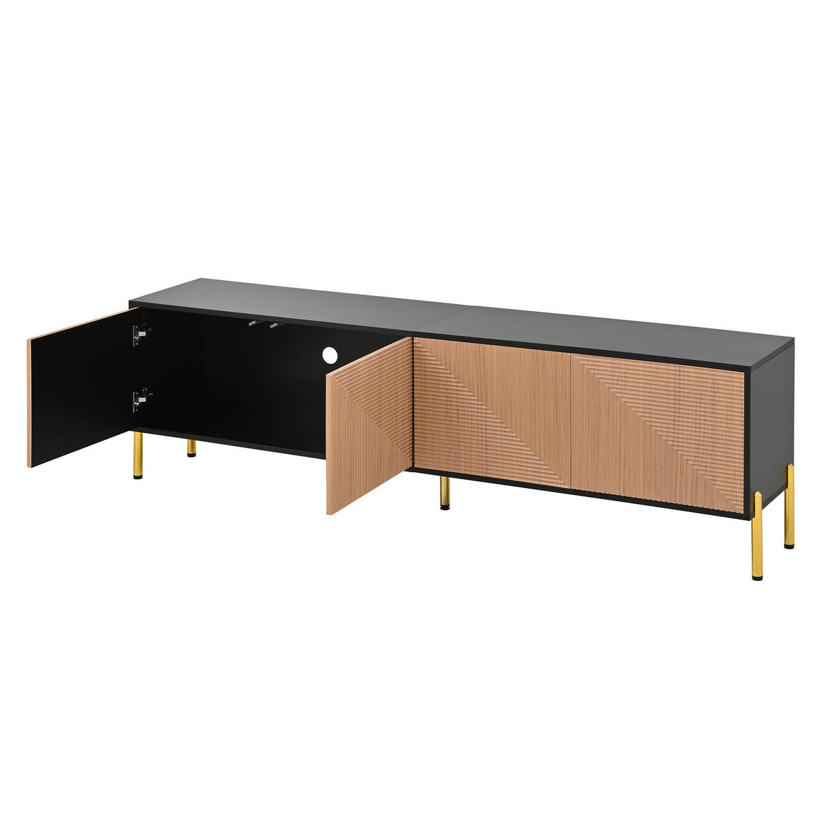 TV-ELEMENT179X35X53,5CM Schwarz-Gold mit 4 Türen und goldenen Metallbeinen - Schwarz, Holz (49.5/17.6/100.99cm) - Raelunyi