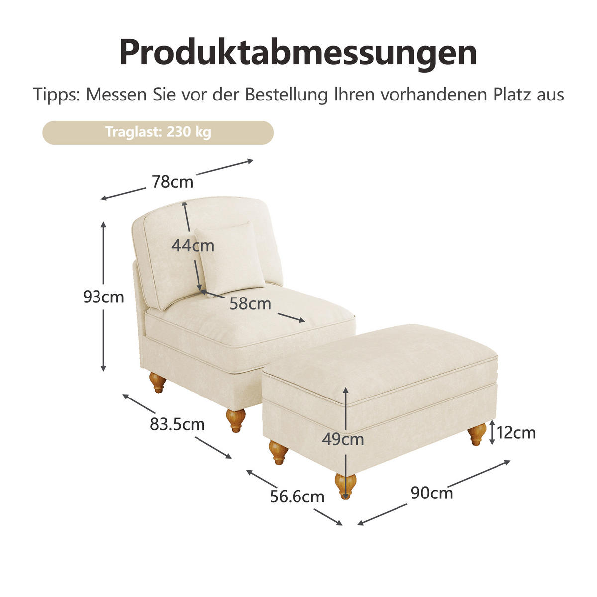 SESSEL DE-34420 mit Hocker Weiß - Weiß, Holzwerkstoff (83.5/93/78cm) - ComfortXL