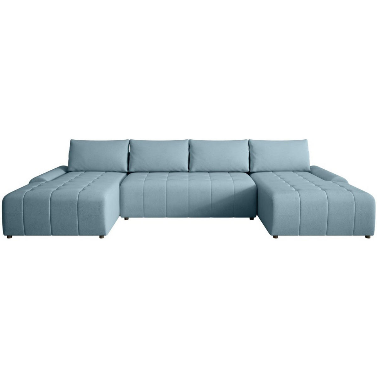 WOHNLANDSCHAFT Costa U Hellblau, Velours - Schwarz/Hellblau, Kunststoff/Textil (367/80/169cm) - Beautysofa