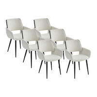 STUHL 6er-Set - Bouclé-Stoff, Eschenfurnier & schwarzes Metall - Weiß - ZURIKIA - Schwarz, Textil (57/85/57.5cm) - Vente-Unique