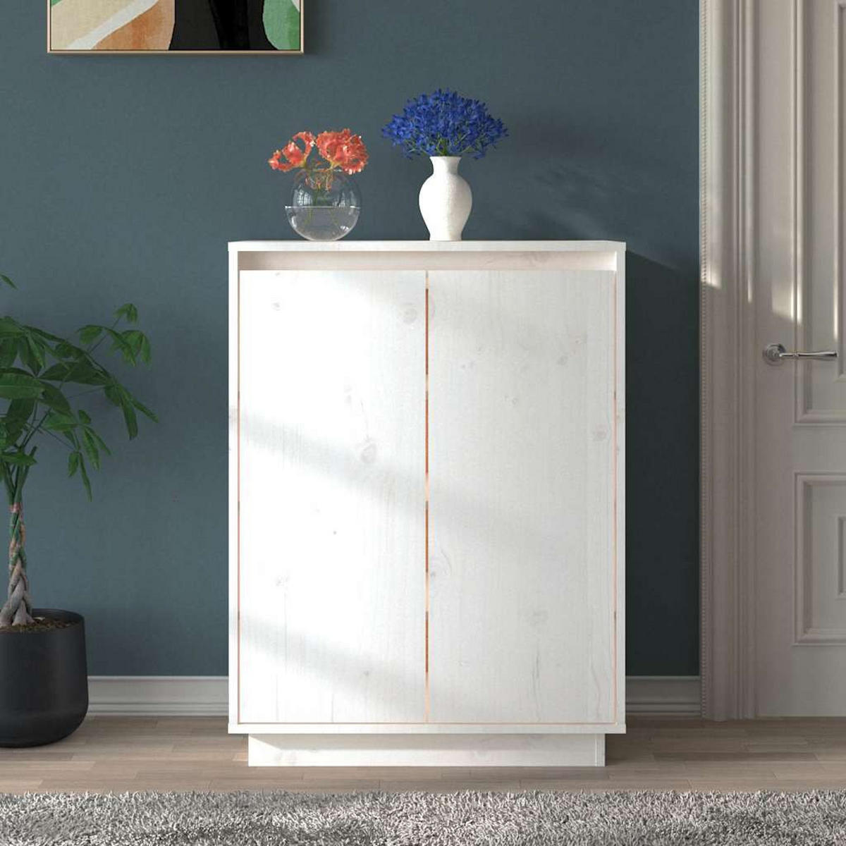 SCHUHSCHRANK Weiss 60/35/80 Cm Massivholz Kiefer - Weiß, Holz (35/80/60cm) - vidaXL
