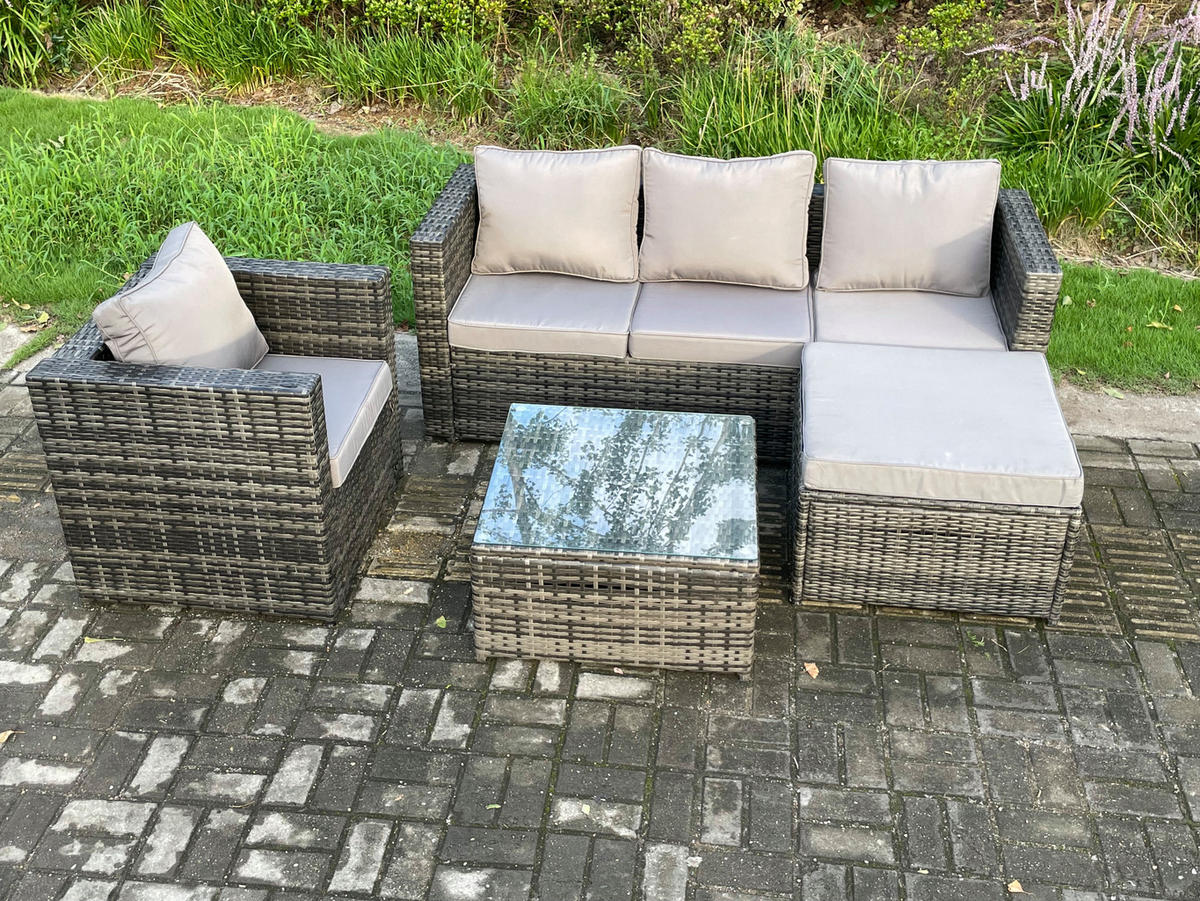 GARTENTISCHGRUPPE Polyrattan 5-Sitzer - Dunkelgrau, Metall - Fimous