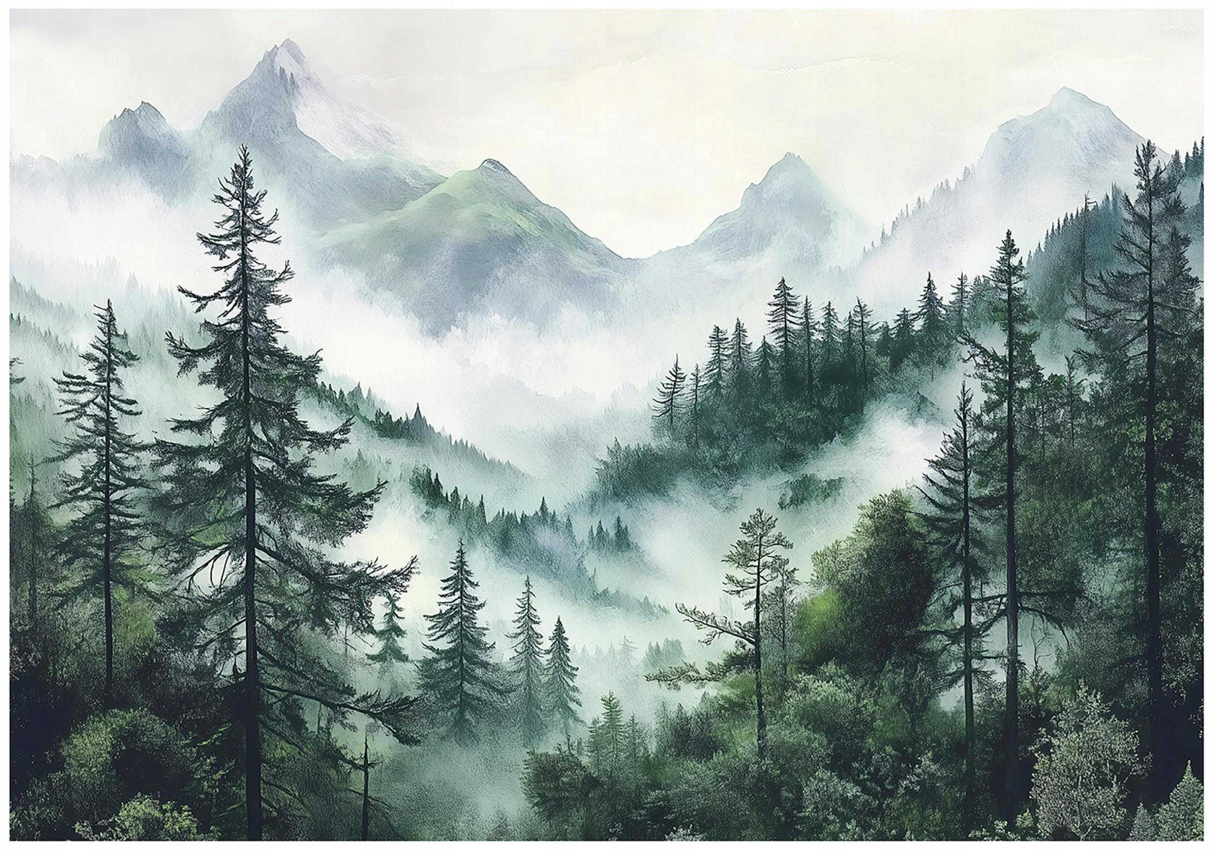 FOTOTAPETE Wald im Nebel Wohnzimmer Vlies Tapete 400x280 - Multicolor, Papier (400/280cm) - Wallarena