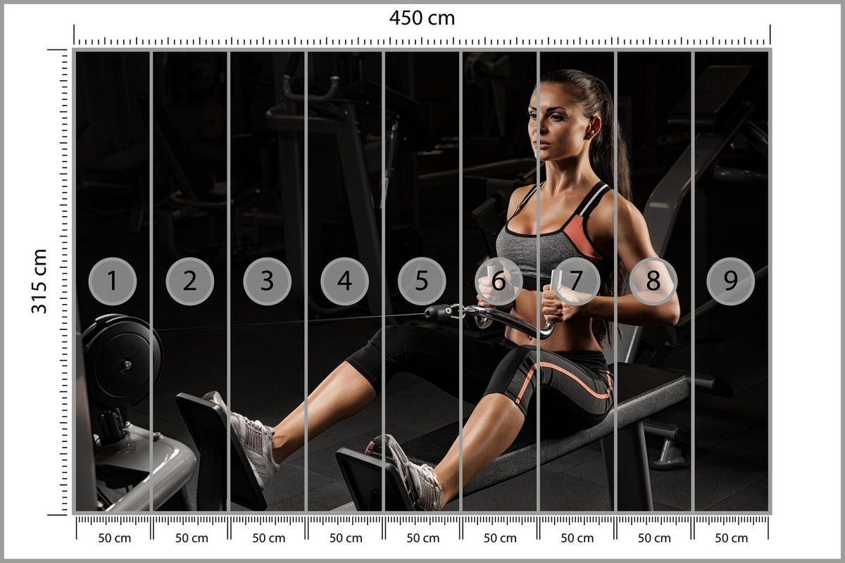 FOTOTAPETE Fitnessfrau Training Gym Modern Sport 450x315 - Beige/Schwarz, Papier (450/315cm) - Muralo