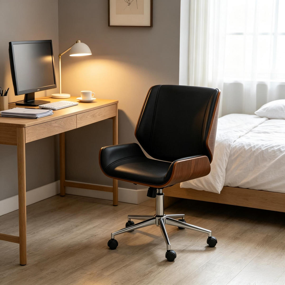DREHSTUHL ergonomischer Bürostuhl höhenverstellbar 53x60x96 cm - Schwarz, Holzwerkstoff (53/86/60cm) - Gisaae