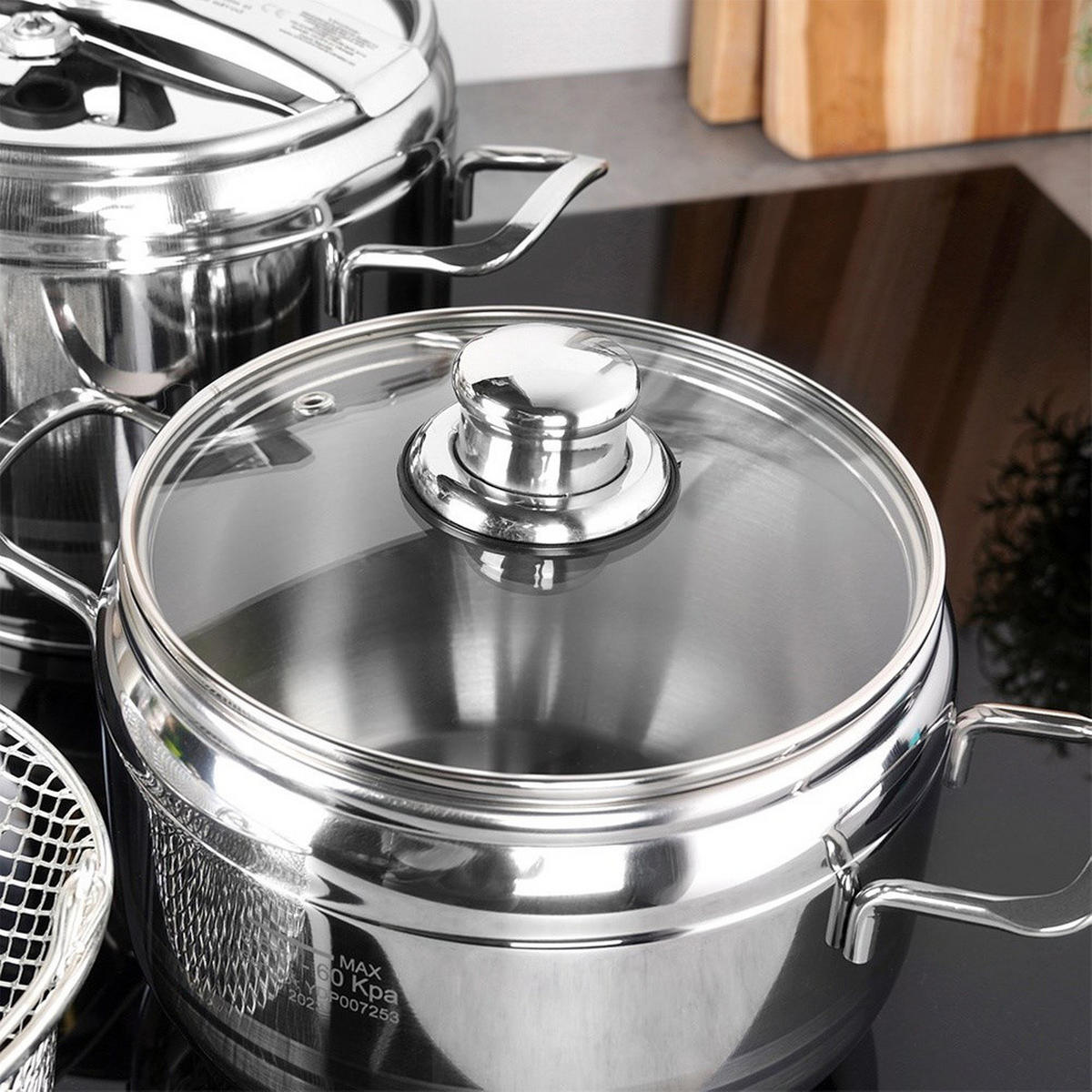 SCHNELLKOCHTOPF-SET Profi mit Zubehör silber - Silberfarben, Metall (5L) - Orion 