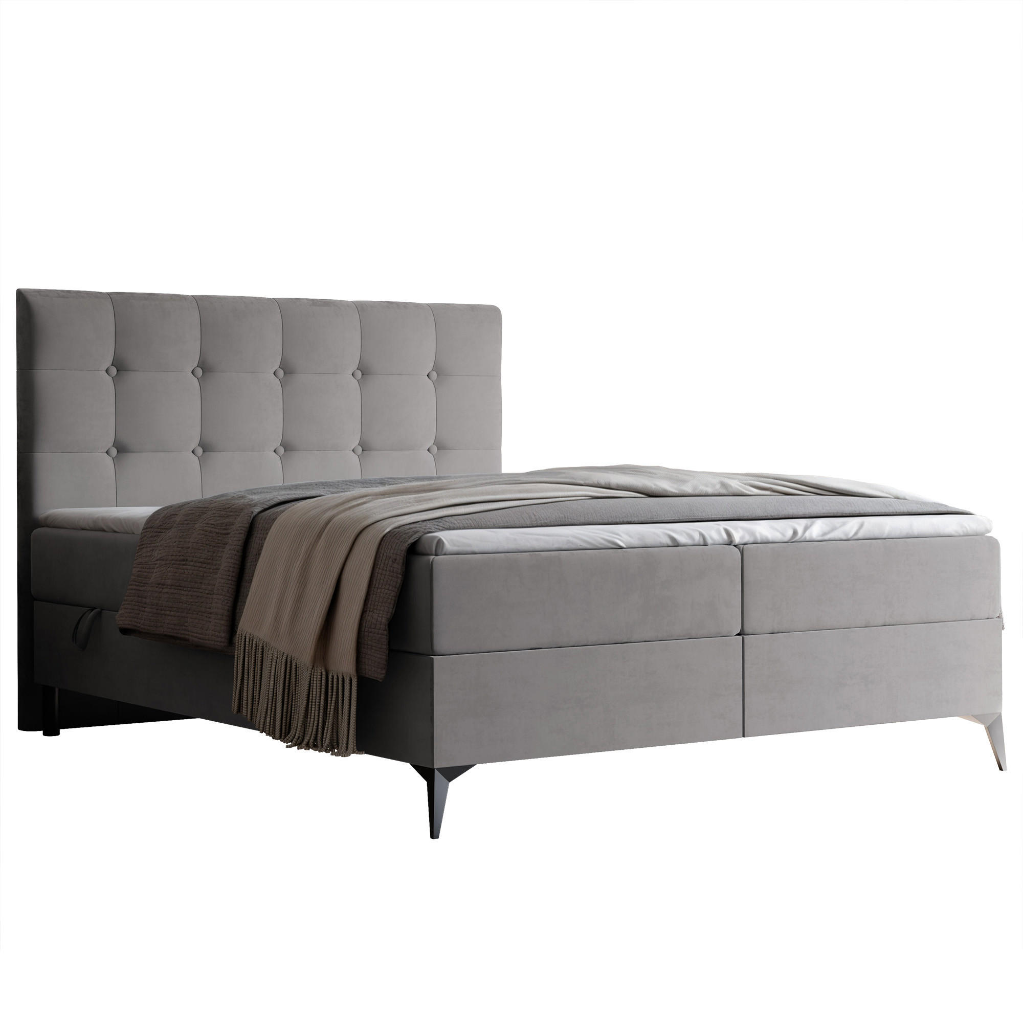 BOXBETT BAILEY 180/200 cm mit Matratze und Topper, Grau - Grau, Holzwerkstoff/Textil (180/200cm) - Idohome