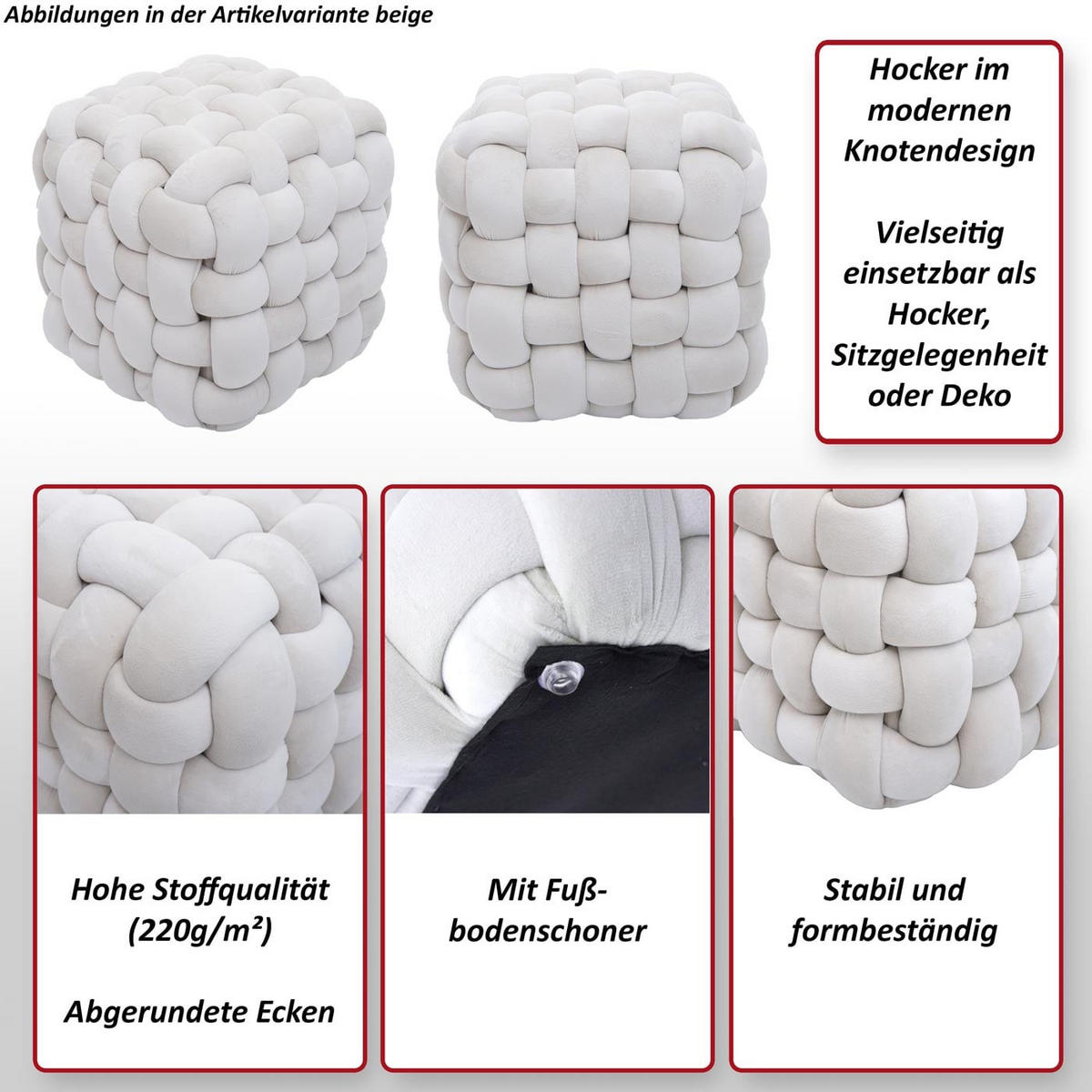 HOCKER Grau - Grau, Textil (39/39/39cm) - MCW