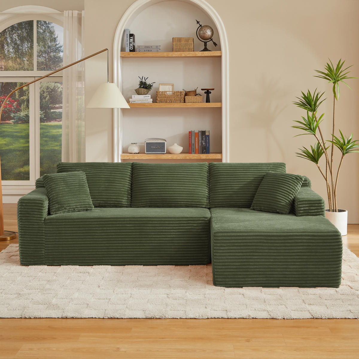 ECKSOFA DE-34926 L-Form mit Chaise rechts Grün - Grün, Textil (163/252.5cm) - ComfortXL