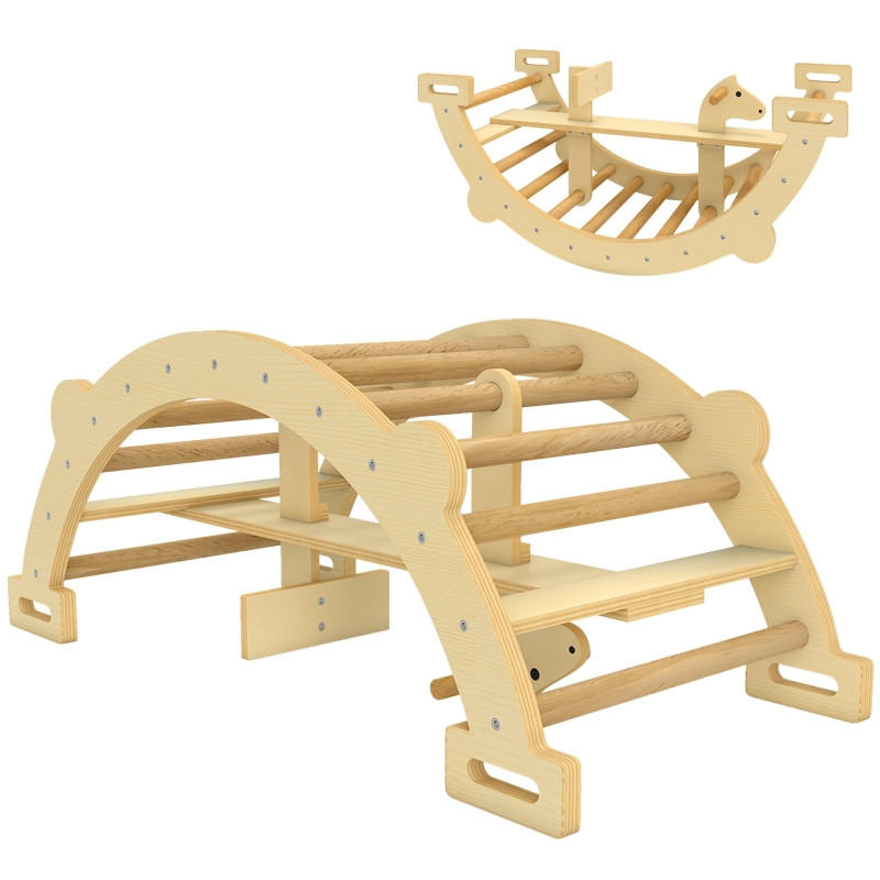 MONTESSORI Klettergerüst Indoor, mit 2 in 1 Kletterbogen aus Holz, 110x52x45 cm, Naturholz - Eschefarben, Holz (52/45/110cm) - Hauptrolle
