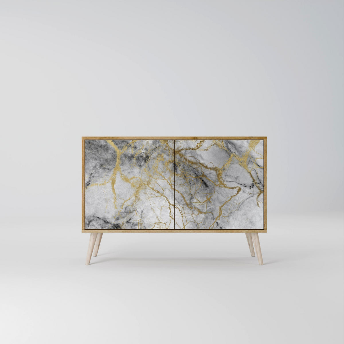 SIDEBOARD TIMELESS GLIDE, Eicheneffekt, 111x42x77,5 cm, 2 Türen - Eichefarben/Buchefarben, Holzwerkstoff/Buchenholz (111/77.5/42cm) - SpaceRebels
