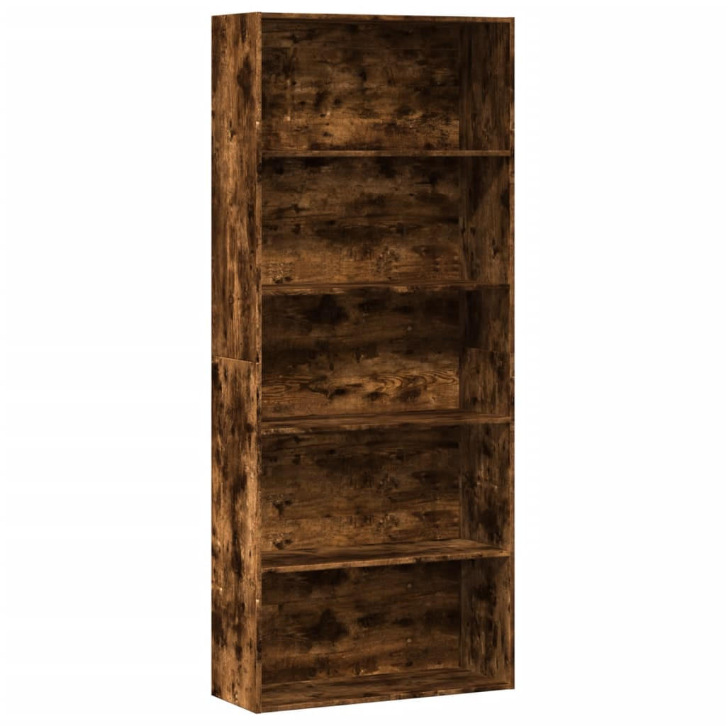 BÜCHERREGAL mit 5 Fächern 80/30/189 cm aus Holzwerkstoff Räuchereiche Dekor - Dunkelbraun, Holz (80/189/30cm) - vidaXL