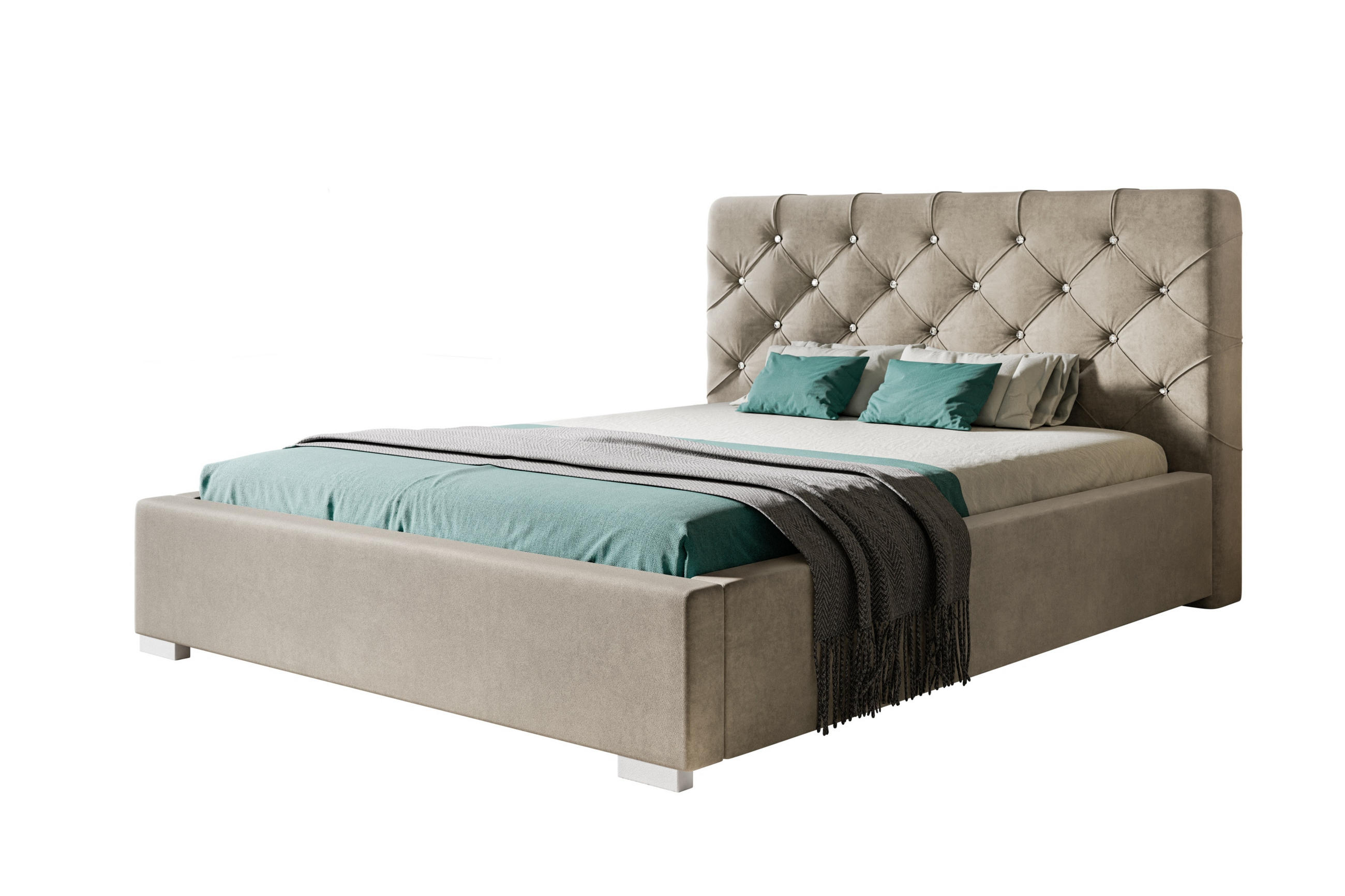 POLSTERBETT Boston, 180x200 cm, mit Bettkasten und Lattenrost aus Holz, Velourstoff, Farbe: Beige - Beige, Holz/Kunststoff (180/200cm) - Alpi-Möbel