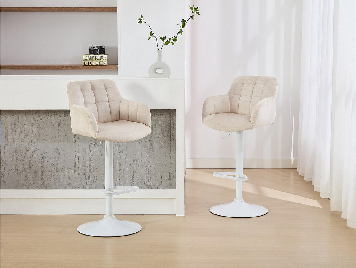 BARHOCKER 2er-Set - Samt & weißes Metall - Höhenverstellbar - Cremefarben - PEGA - Creme, Textil (50/113/49cm) - Pascal Morabito