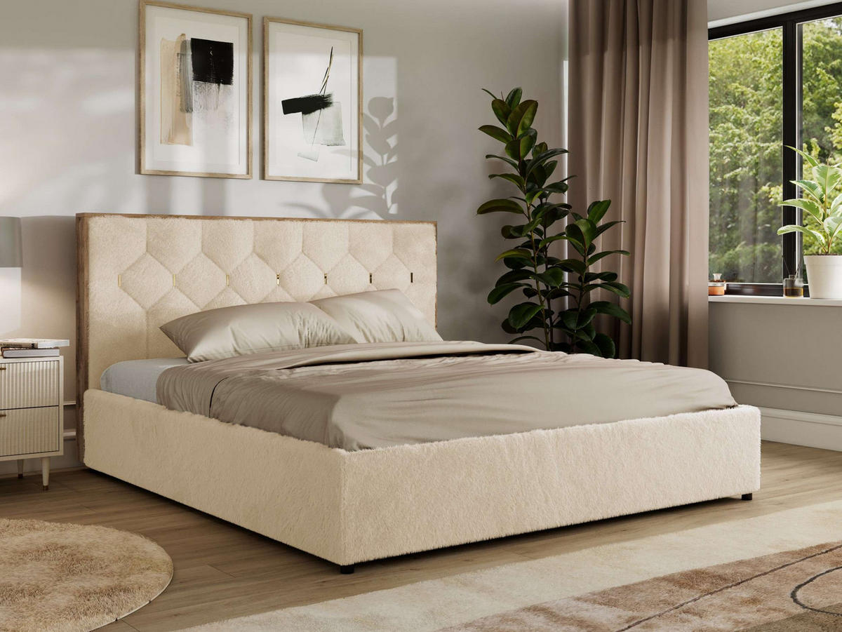 POLSTERBETT LARINO CLASSIC 160/200 - Creme Plüsch - ohne Matratze - Creme, Textil (160/200cm) - MKS