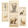 POSTER Set Mit 6 Tiere Vintage A3 & A4 Rahmen Aus Hellem Holz - Beige, Papier (29/3cm) - Nacnic