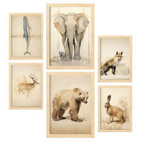POSTER Set Mit 6 Tiere Vintage A3 & A4 Rahmen Aus Hellem Holz - Beige, Papier (29/3cm) - Nacnic