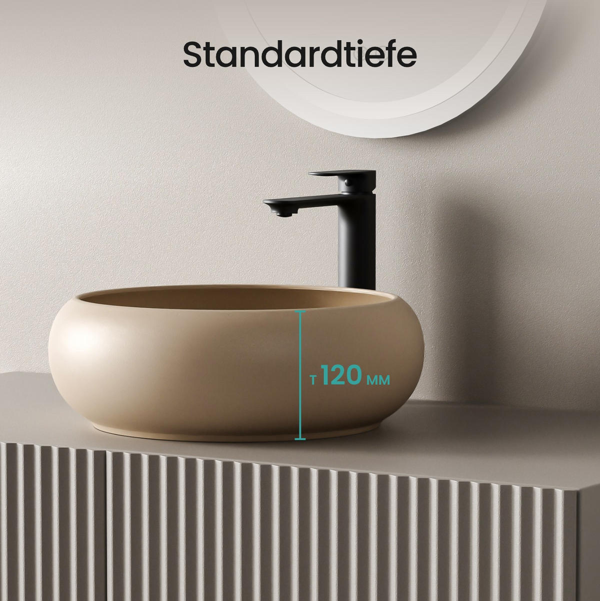 WASCHBECKEN Rund Gebogen Aufsatzmontage Mattbeige - Beige, Keramik (36/12/36cm) - EMKE
