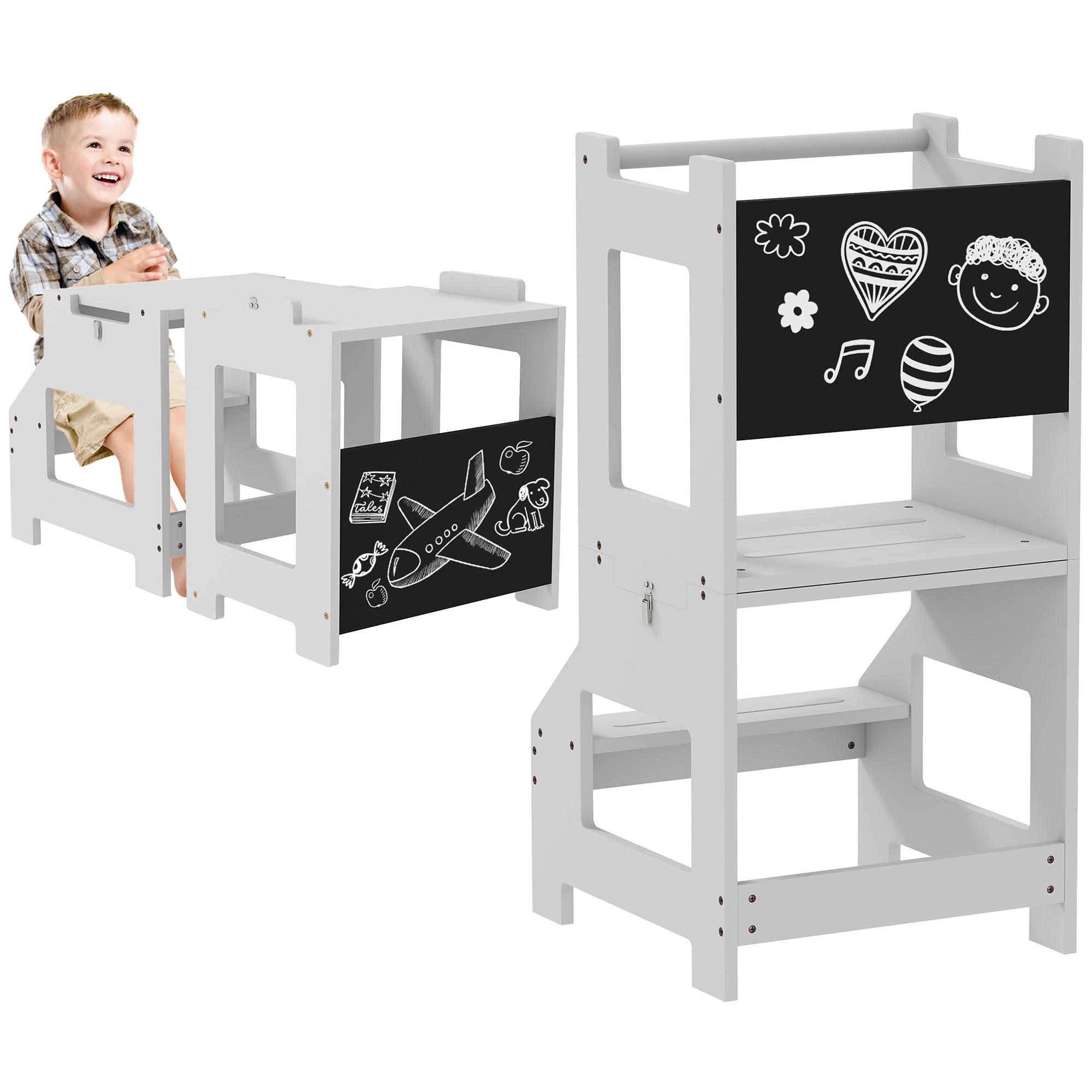 LERNTURM DE-17264 3-in-1 mit Tafel & Sicherheitsrand Grau - Grau, Holzwerkstoff (44/86/42cm) - ComfortXL