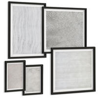 BILDER SET 5er Set - 50x50 cm & 20x30 cm & 40x60 cm Schwarzer Rahmen - Sandmuster geometrische Strukturen - Schwarz, Kunststoff (40/60cm) - TULUP