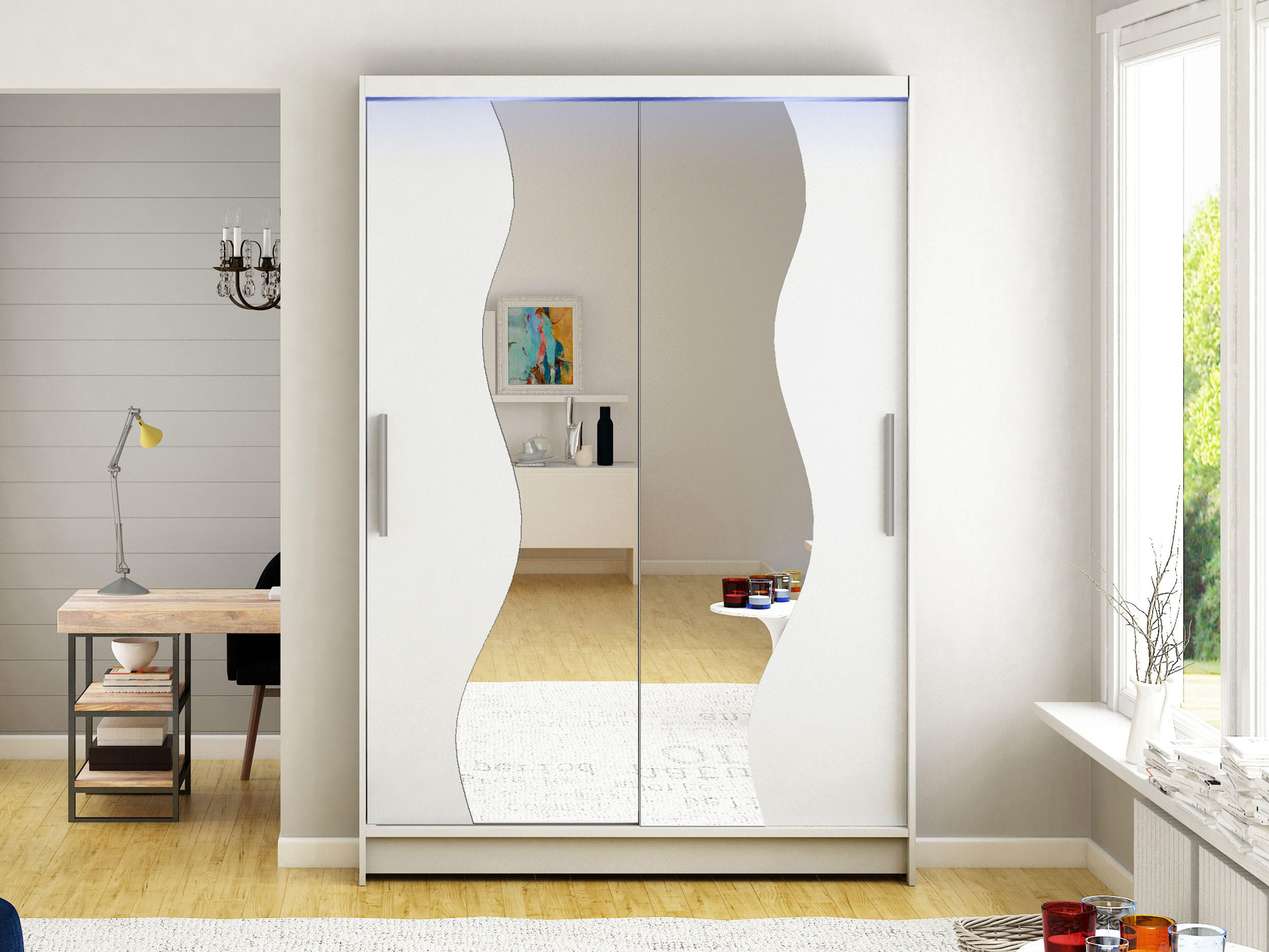 KLEIDERSCHRANK Miami S, mit RGB LED Beleuchtung - Silberfarben/Weiß, Holzwerkstoff/Kunststoff (120/200/58cm) - MIRJAN24