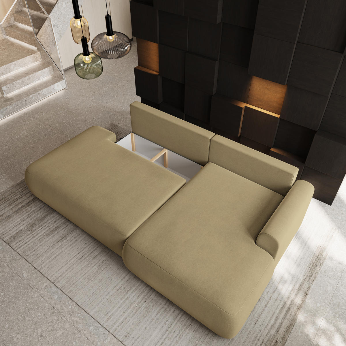 ECKSOFA NUVIRA CL R-S Senfgelb Samtstoff mit Schlaffunktion - Currygelb, Holzwerkstoff/Textil (279/158cm) - MASSENO