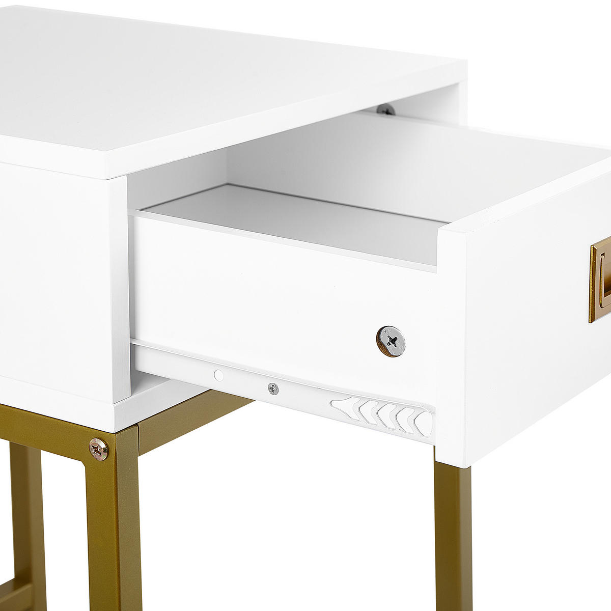 BEISTELLTISCH weiß/gold 1 Schublade quadratisch 40/40/57 cm Largo - Goldfarben/Weiß, Holzwerkstoff (40/40/57cm) - Beliani