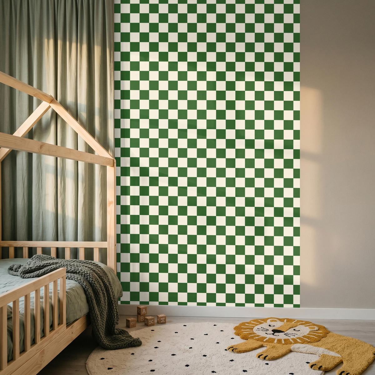 KINDERTAPETE - Schachbrett - Muster - Grün - 140x240 cm - Grün, Papier (140/240cm) - OnlyWow