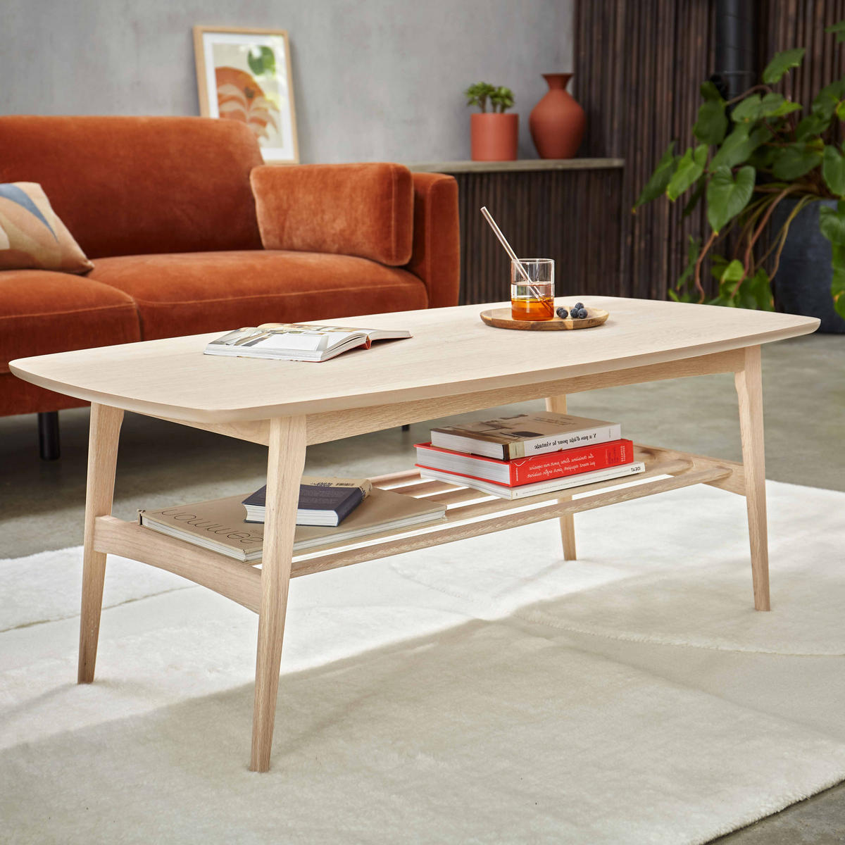 COUCHTISCH rechteckig, Beige - Beige, Holz (120/60/47cm) - Oviala